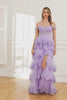 Off the Shoulder Purple Corset Prom Dress with Slit
