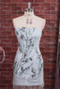 Dusty Blue Sequins Tight Floral Fringed Sparkly Short Homecoming Dress