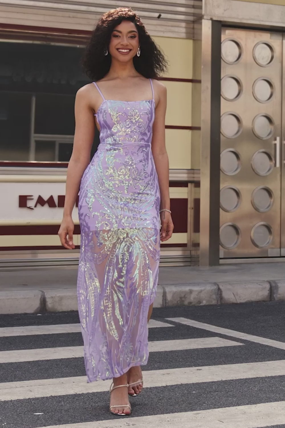 Light Purple Backless Prom Dress with Sequins