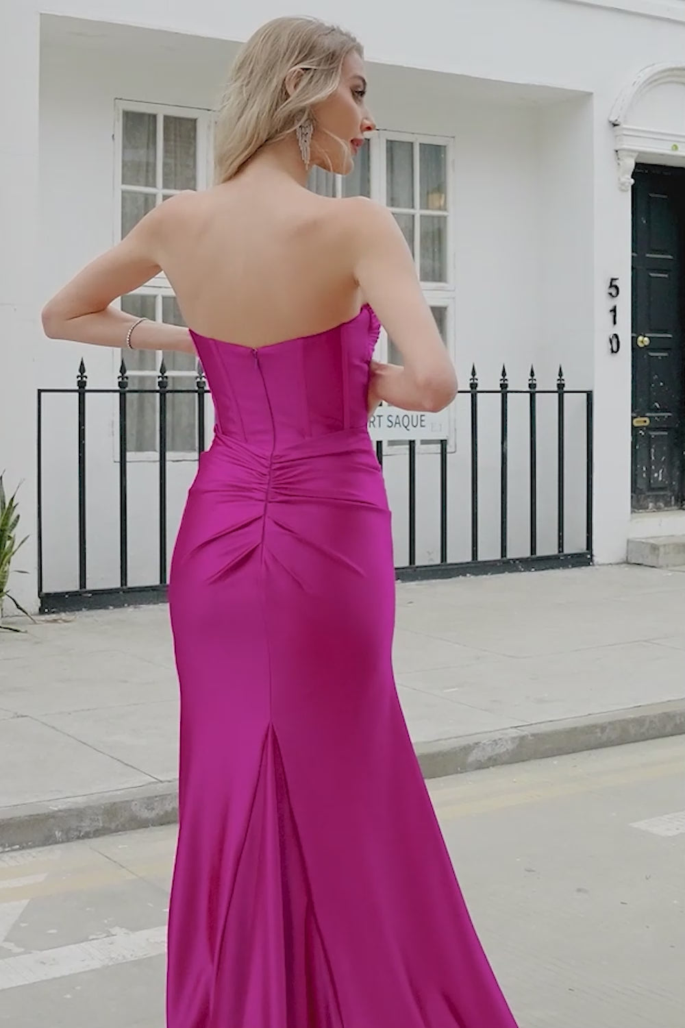 Sparkly Mermaid Fuchsia Corset Prom Dress with Slit