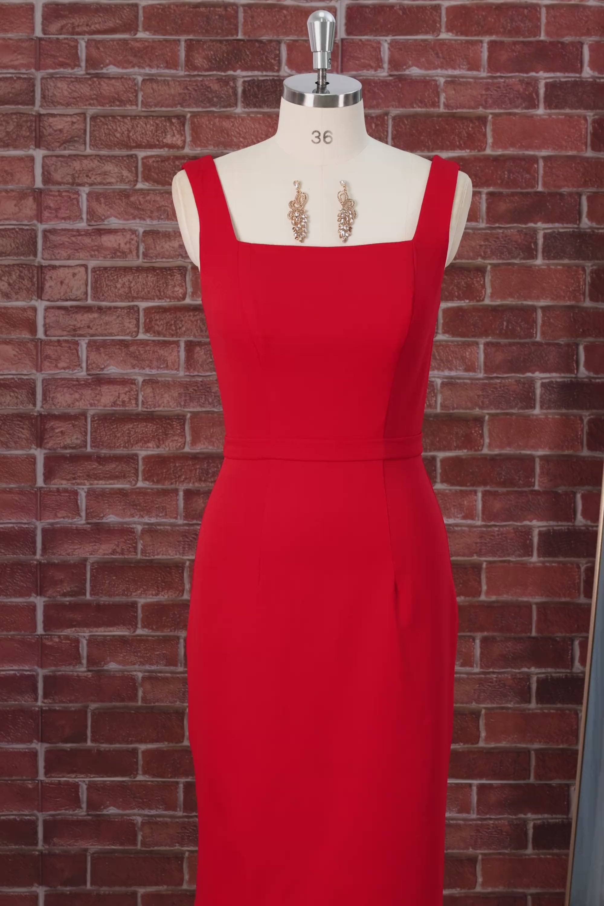 Square Neck Knee Length Navy Pencil Work Dress