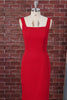 Square Neck Knee Length Navy Pencil Work Dress