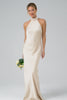 Champagne Halter Long Bridesmaid Dress with Back Slit