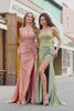 Sparkly Mermaid Army Green Corset Lace Up Back Long Prom Dress with Slit