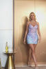 Blue Sequins Corset Open Back Short Homecoming Dress with Embroidery