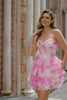 Sparkly Fuchsia Floral Short Corset Homecoming Dress with Rhinestones