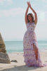 Grey Purple A Line Floral Corset Long Bridesmaid Dress