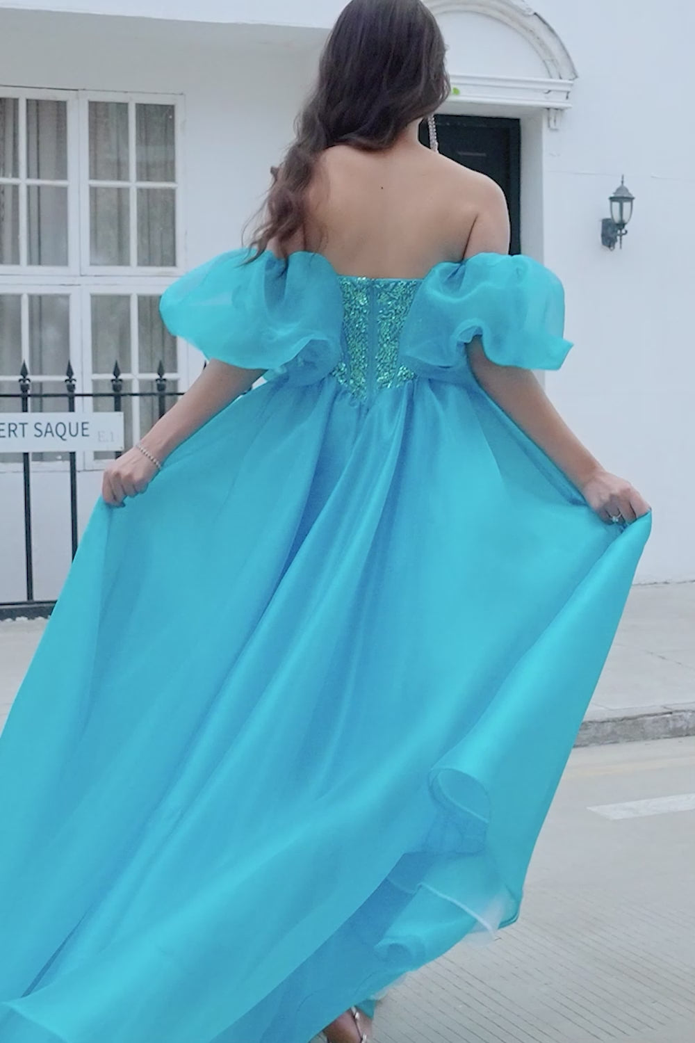 A-Line Blue Corset Prom Dress with Beading