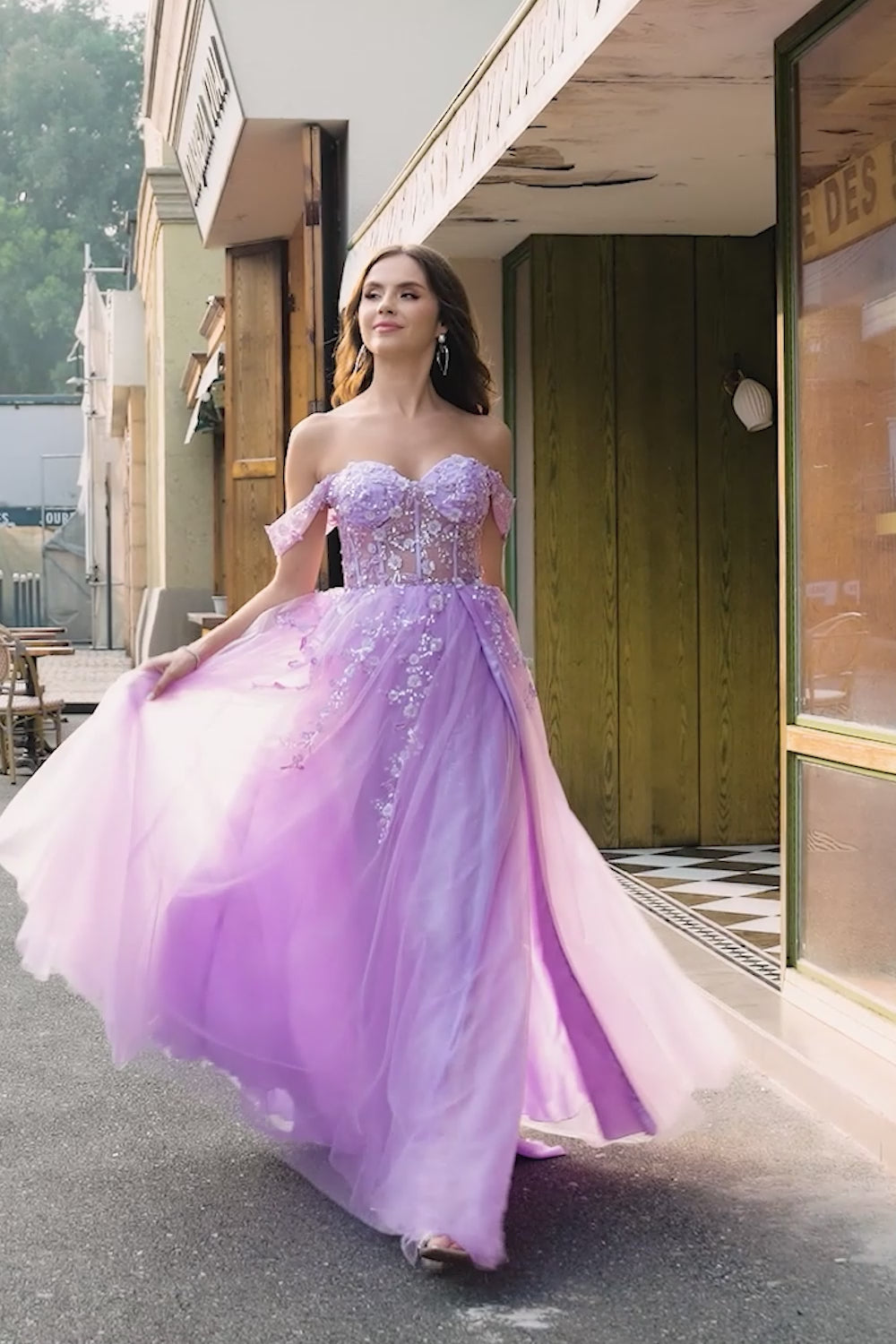 Off The Shoulder Lilac A-Line Beaded Corset Prom Dress