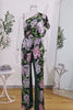 Dark Green Floral One Shoulder Long Mother of the Bride Pantsuits with Pockets