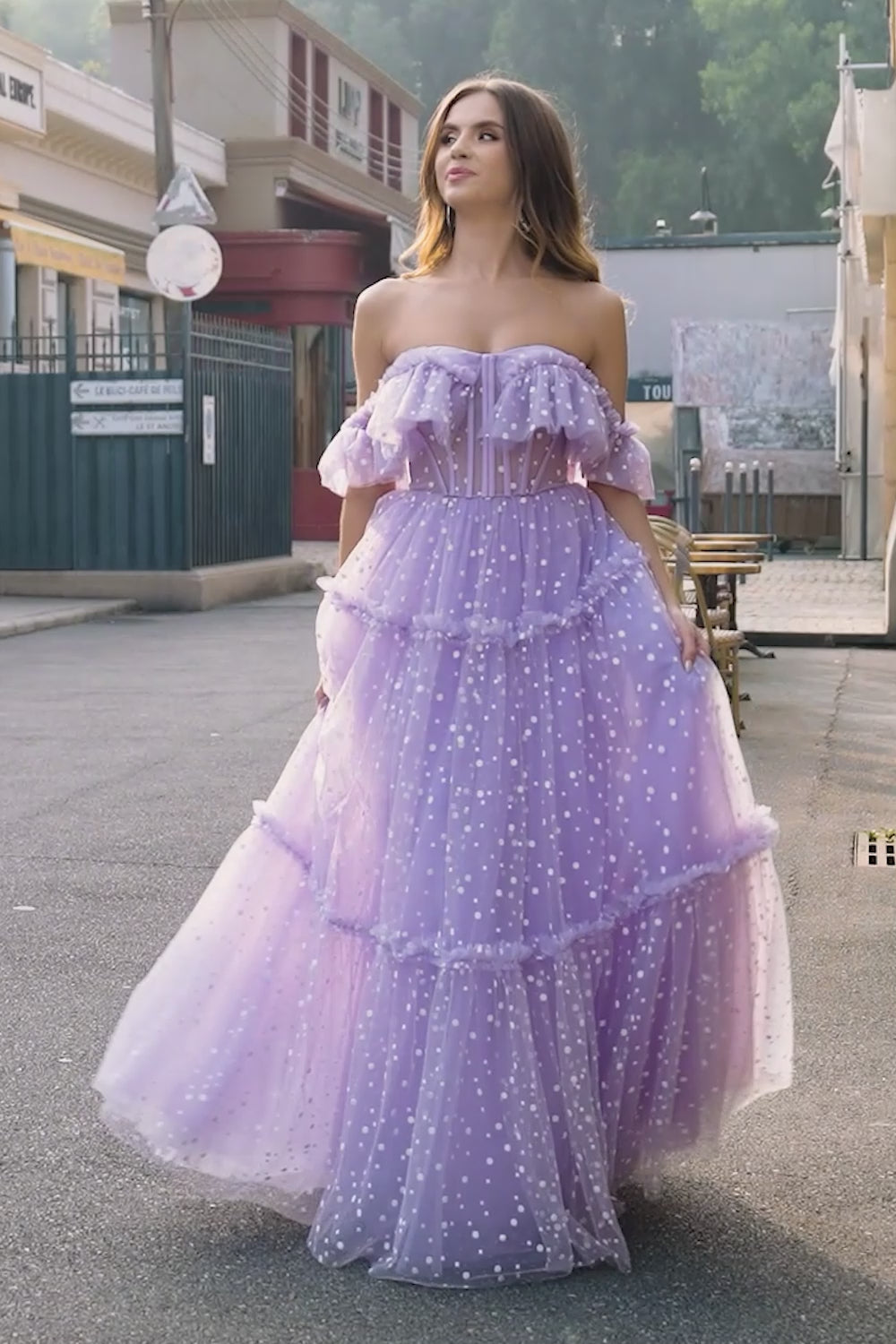 Off The Shoulder Lilac Corset A-Line Long Prom Dress