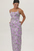 Purple Floral Spaghetti Straps Sheath Long Bridesmaid Dress with Slit