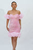 Sparkly Pink Sequins Detachable Puff Sleeves Tight Short Homecoming Dress