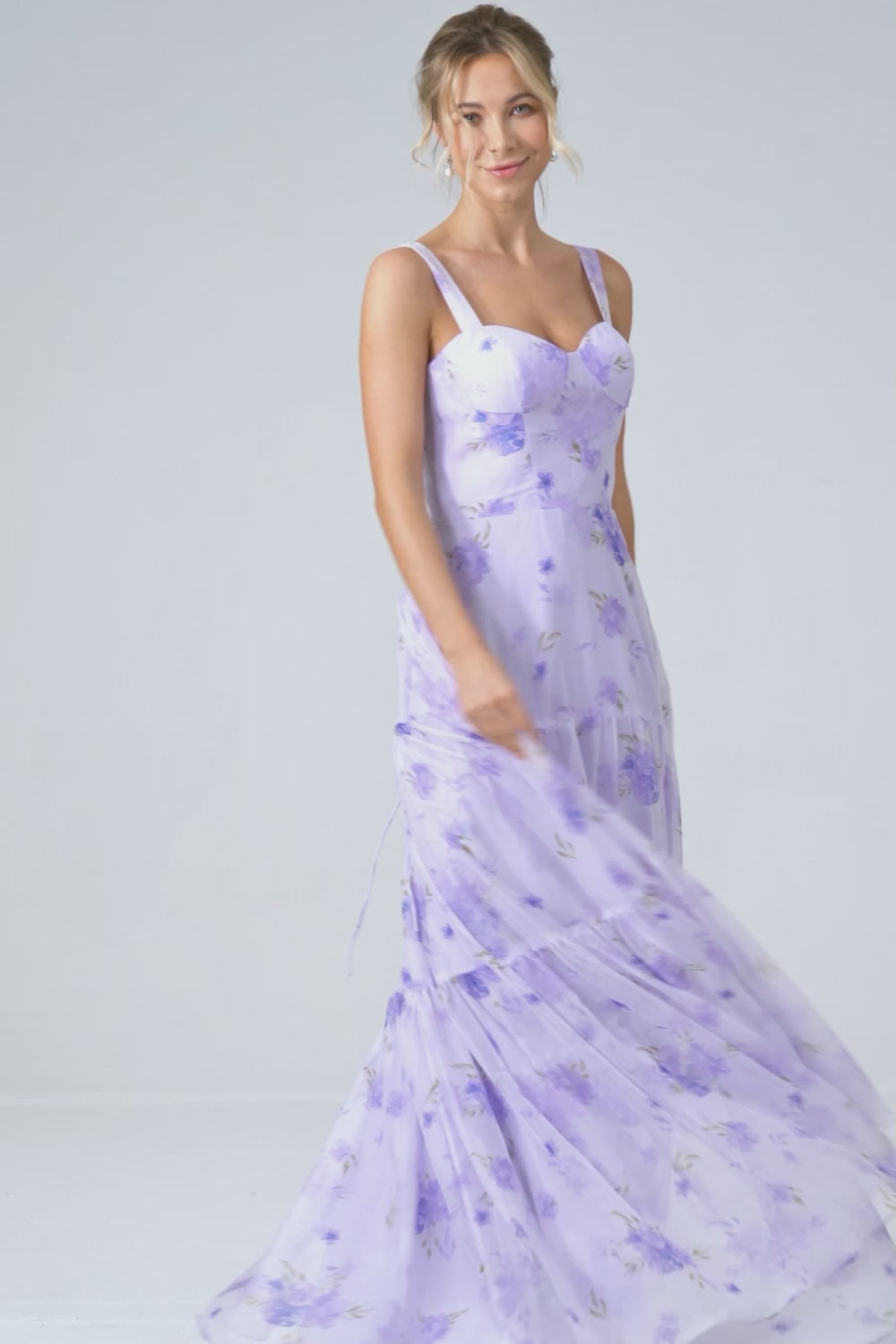 Lilac Corset Floral A-Line Long Prom Dress