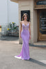 Lilac Mermaid V Neck Open Back Beaded Prom Dresses with Appliques