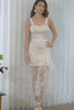 White Champagne Lace Ruffled Bodycon Engagement Party Dress