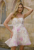 Sparkly Pink Floral A Line Short Homecoming Dress