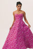 Fuchsia Floral Corset Sweetheart Long Wedding Guest Dress with Slit
