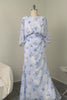 Floral Light Blue Chiffon Sheath Ruched Long Mother of the Bride Dress with Pockets