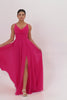 Blush Pink A Line Long Chiffon Wedding Guest Dress with Slit