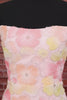 Sparkly Pink Floral Tight Short Strapless Beaded Homecoming Dress