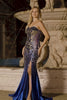 Sparkly Red Mermaid Mirror Sweetheart Long Prom Dress with Slit