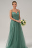 Eucalyptus Spaghetti Straps A-Line Tulle Bridesmaid Dress