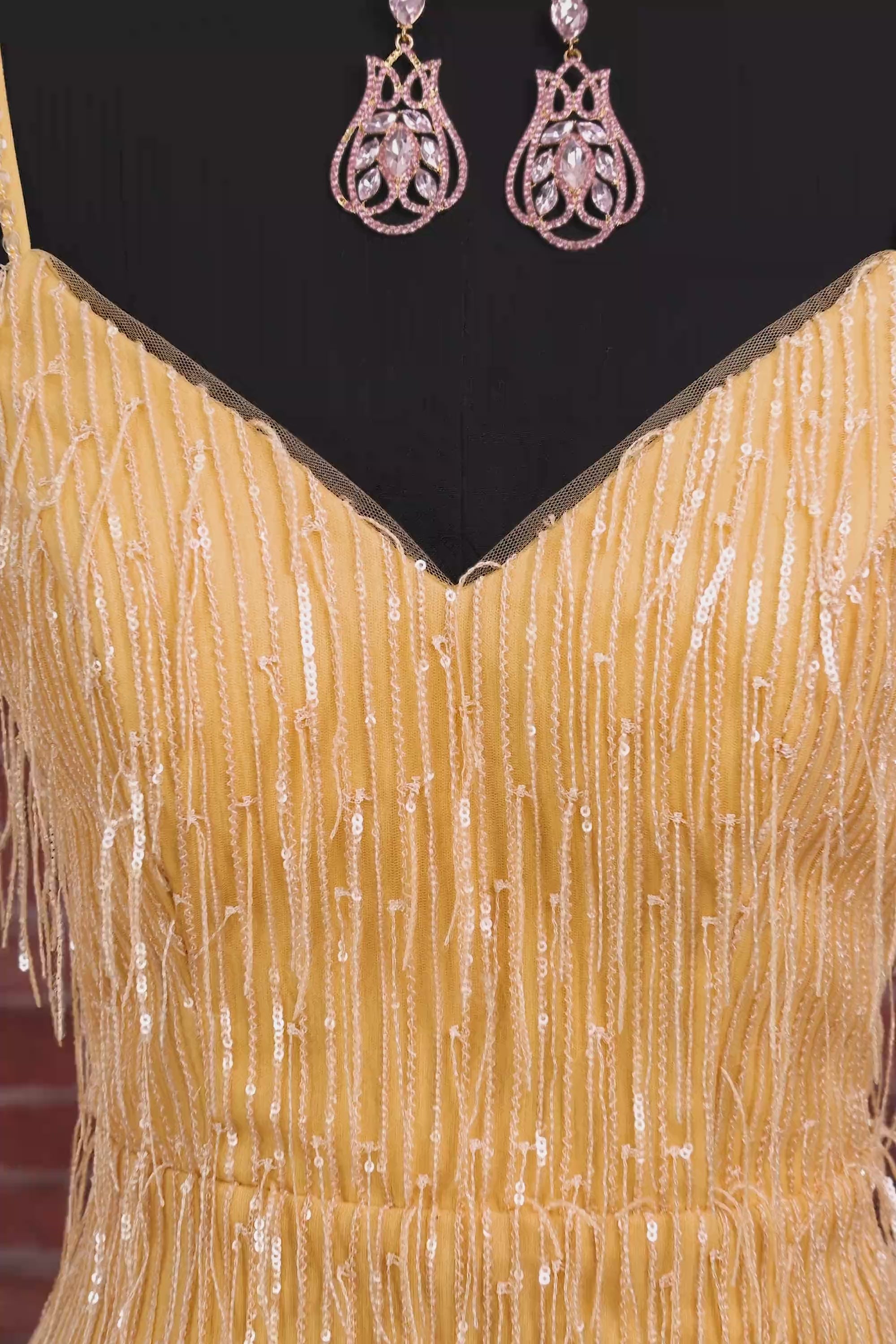 Sparkly Gold Fringed V-Neck Tight Short Homecoming Dress