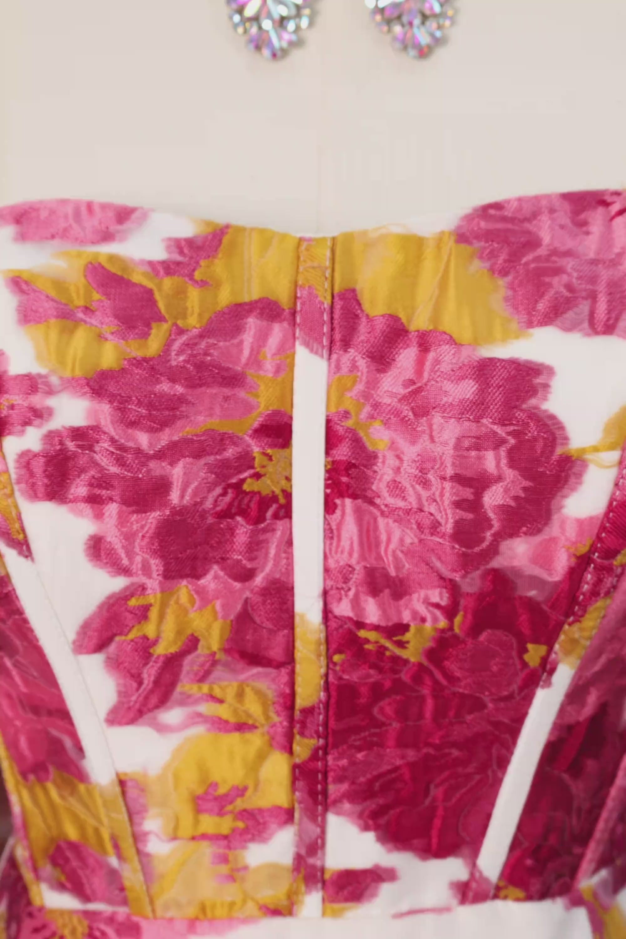 Pink Floral Jacquard Corset A Line Short Homecoming Dress with Slit