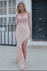 Glitter Pink Beaded Mermaid Prom Dress with Slit