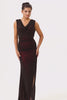 Black Red Backless V-Neck Long Bridesmaid Dress with Slit