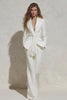 White 2 Piece Notched Lapel Ruched Business Suits with Sash