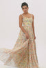 Yellow Floral Spaghetti Straps Chiffon Long Bridesmaid Dress with Slit
