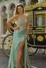 Sparkly Green Floral Mermaid Long Corset Prom Dress with Appliques