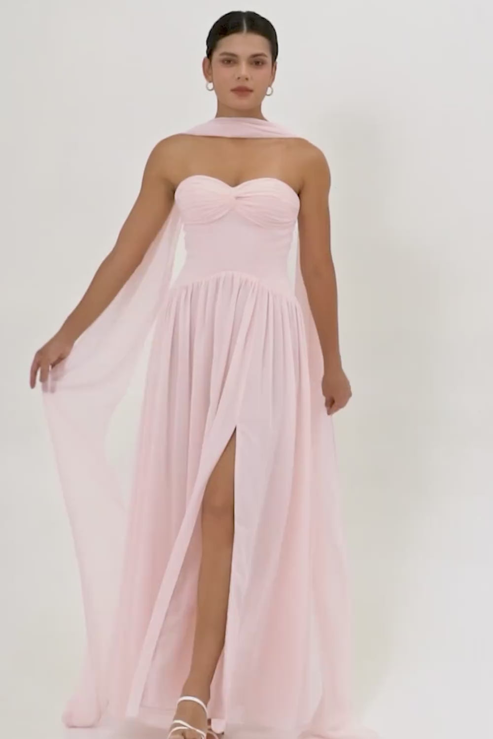 Blush Chiffon Corset Neck Scarf Long Bridesmaid Dress with Slit