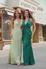 Taupe Sheath Halter Satin Long Bridesmaid Dress