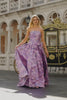 Floral Lilac A Line Jacquard Strapless Long Prom Dress with Bow