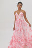 Sparkly Blush Corset Floral Ruffled Pearls Long Bridesmaid Dress with Slit