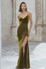 Olive Velvet Mermaid Long Holiday Party Dress with Slit