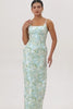 White Sage Floral Sheath Long Bridesmaid Dress with Pockets