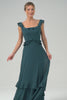 Dark Peacock Green Scoop Neck A-Line Chiffon Bridesmaid Dress