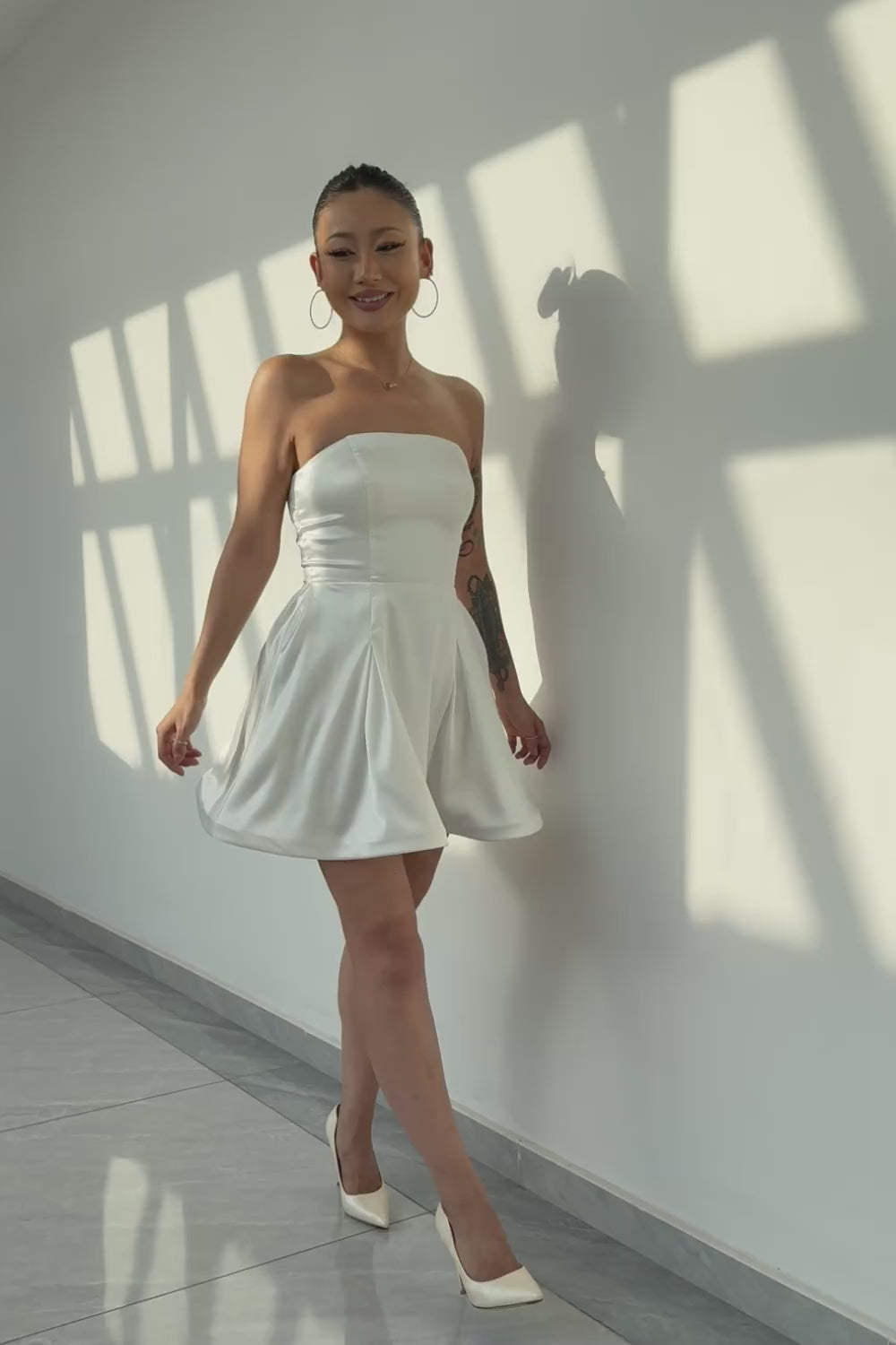 Simple White A-Line Strapless Little White Graduation Dress