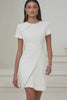 White Round Neck Satin Bodycon Short Sleeve Work Dress