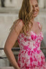 Fuchsia Floral Corset Chiffon A Line Short Homecoming Dress