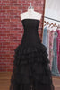 A Line Black Strapless Tiered Formal Dress with Slit