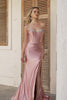 Sparkly Dusty Rose Beaded Mermaid Long Corset Prom Dress with Slit