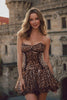 Khaki Leopard Printed Short Corset Homecoming Dress with Ruffles