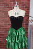 Black Green Metallic Tiered Ruffled A-Line Short 80s Homecoming Dress