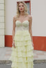 Gorgeous A Line Sweetheart Yellow Corset Prom Dress with Appliques Ruffles