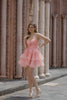 Blush Strapless Floral Ruched Short Homecoming Dress with Ruffles